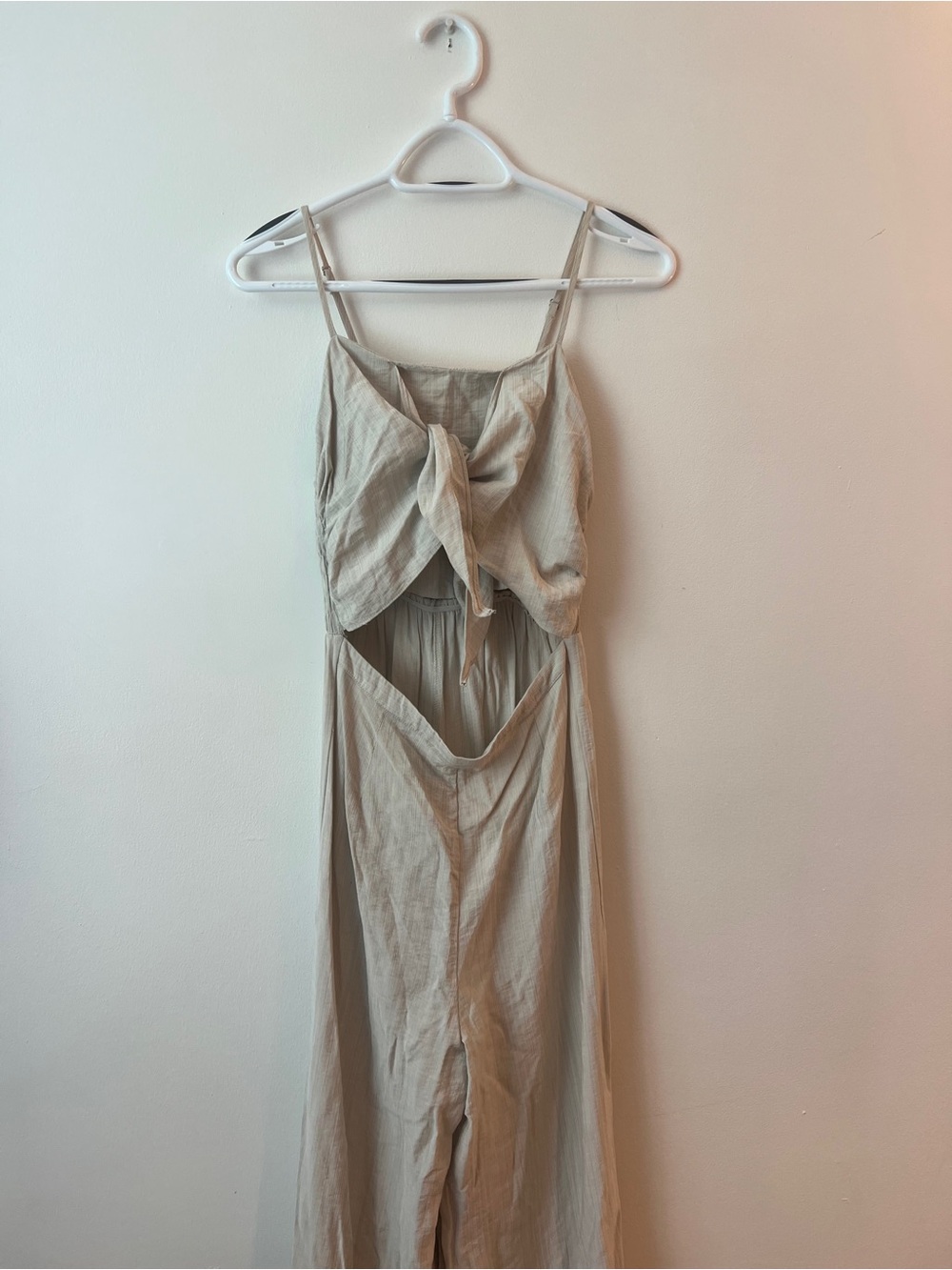 Light Beige Tie Front Linen Jumpsuit